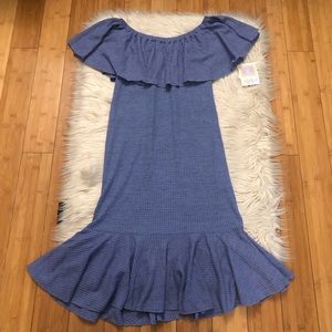 Lularoe Off Shoulder Texture Purple Ruffled Women Midi Dress, size S